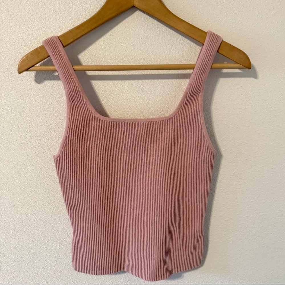 Aritzia Babaton Sculpt Knit Squareneck Tank Maeve Pink Ribbed Cropped-Medium
